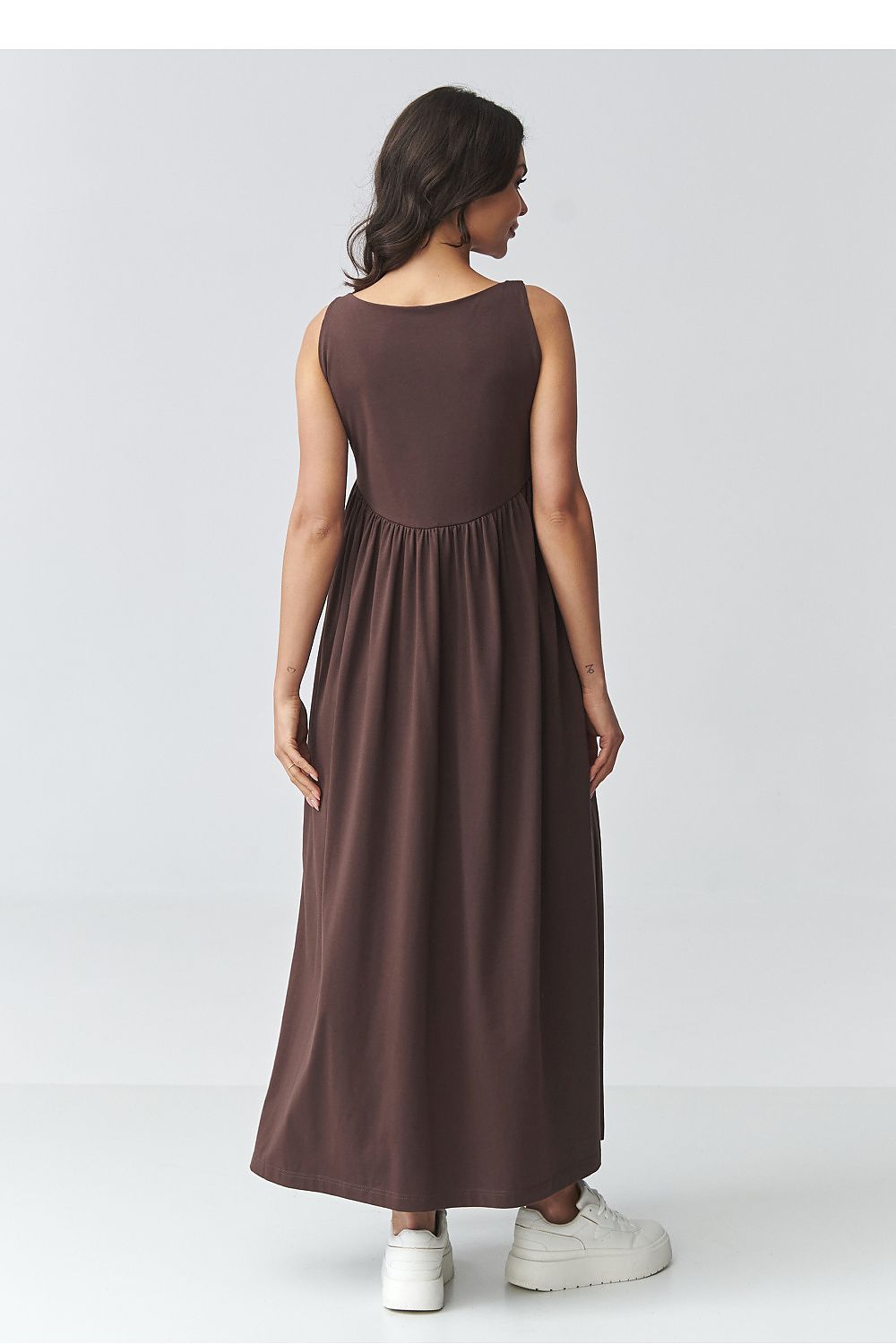 brown flared maxi day dress view 9