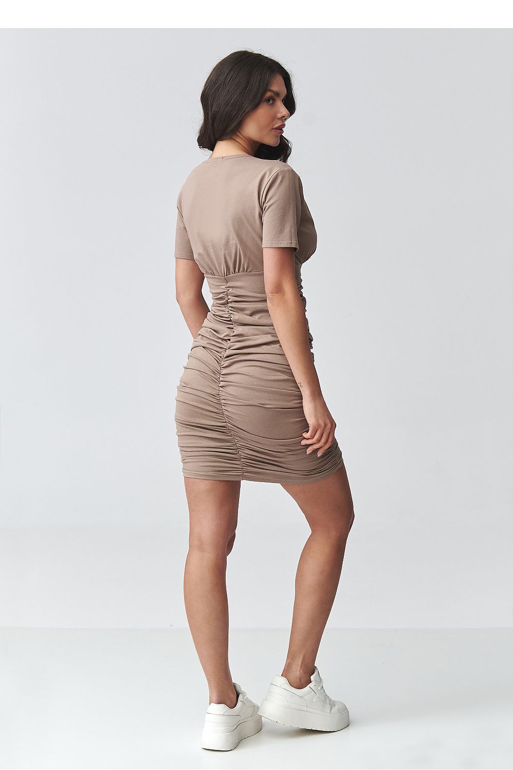 brown short sleeve mini day dress detail view