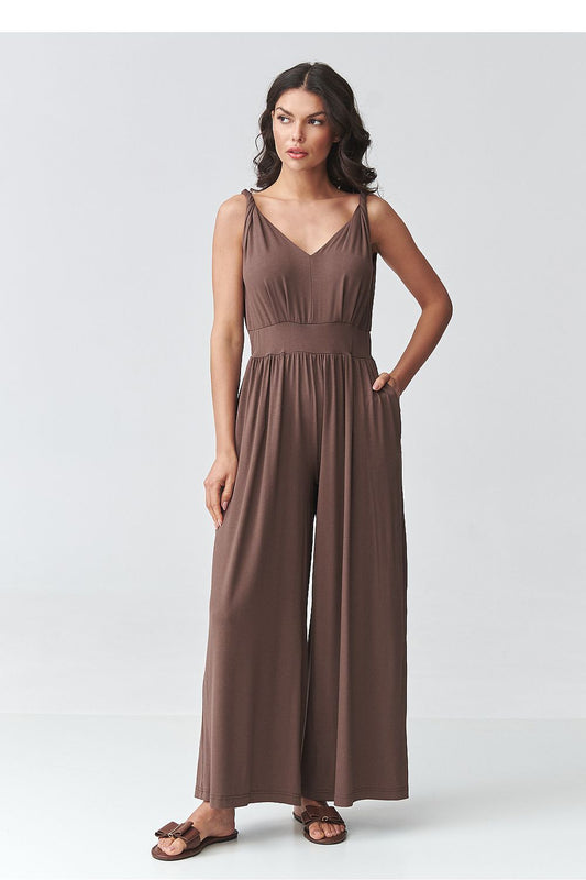 brown v-neck mini suit front view