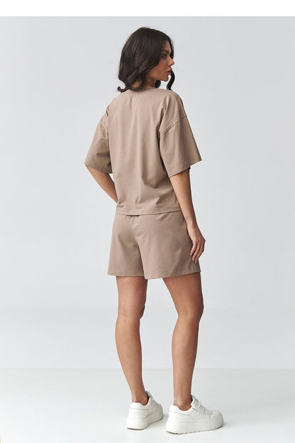 brown short sleeve mini matching set detail view