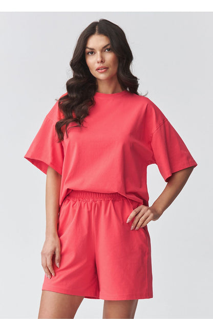 brown short sleeve mini matching set back view