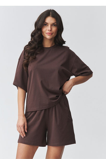brown short sleeve mini matching set view 13