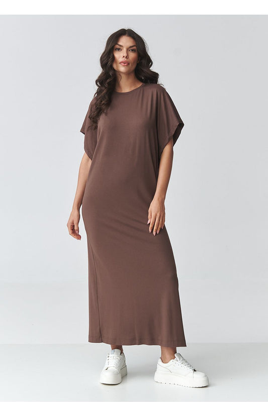 brown mini maxi day dress front view