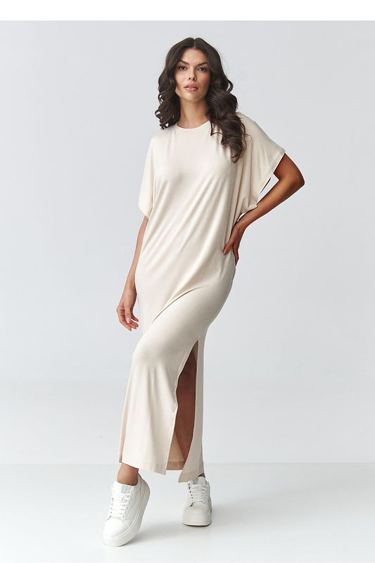 beige mini maxi day dress front view