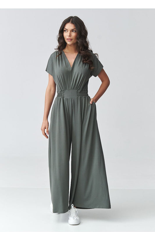 green short sleeve v-neck suit front view