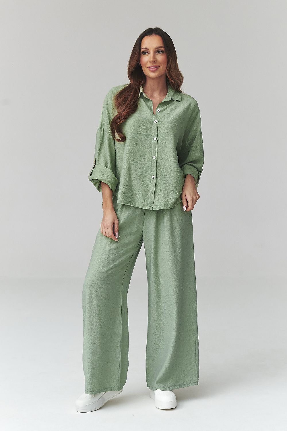 green maxi matching set front view