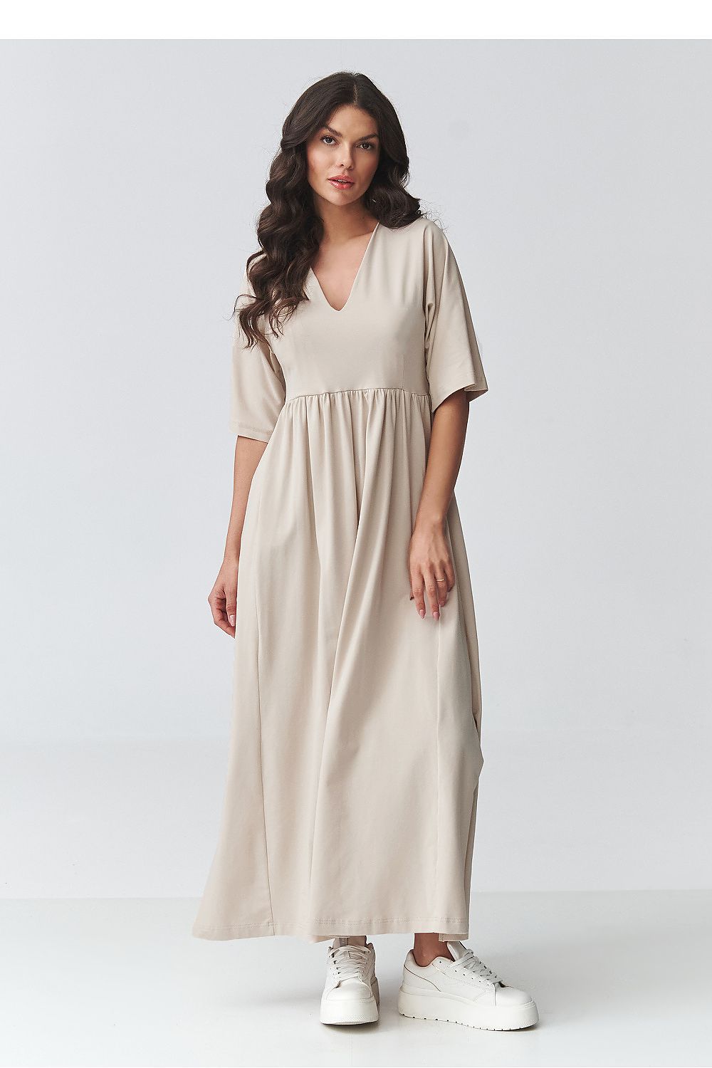 brown short sleeve v-neck day dress view 13
