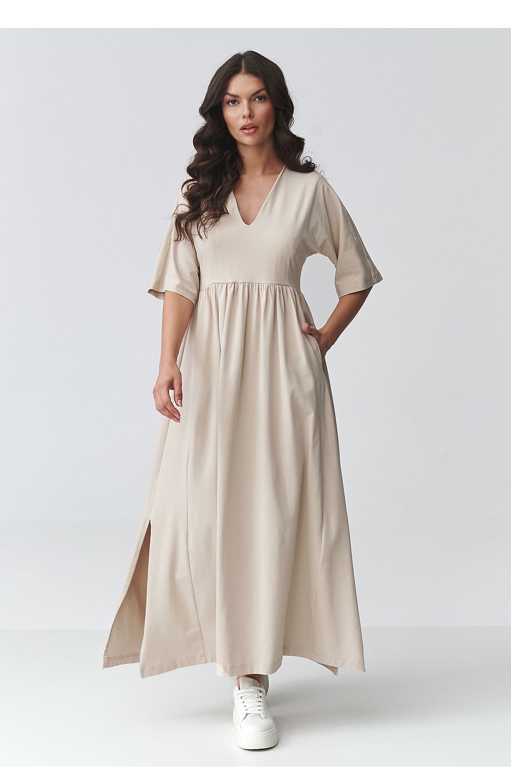 brown short sleeve v-neck day dress view 14