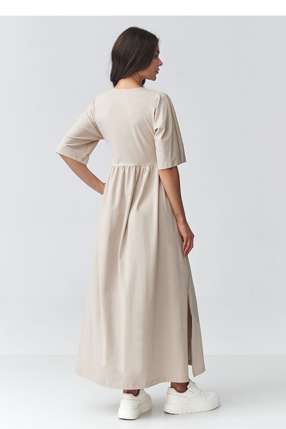 brown short sleeve v-neck day dress view 15