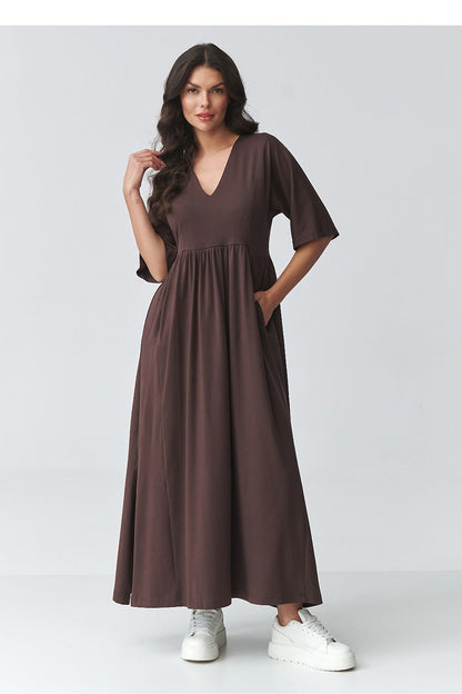 brown short sleeve v-neck day dress view 17