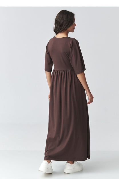 brown short sleeve v-neck day dress view 18