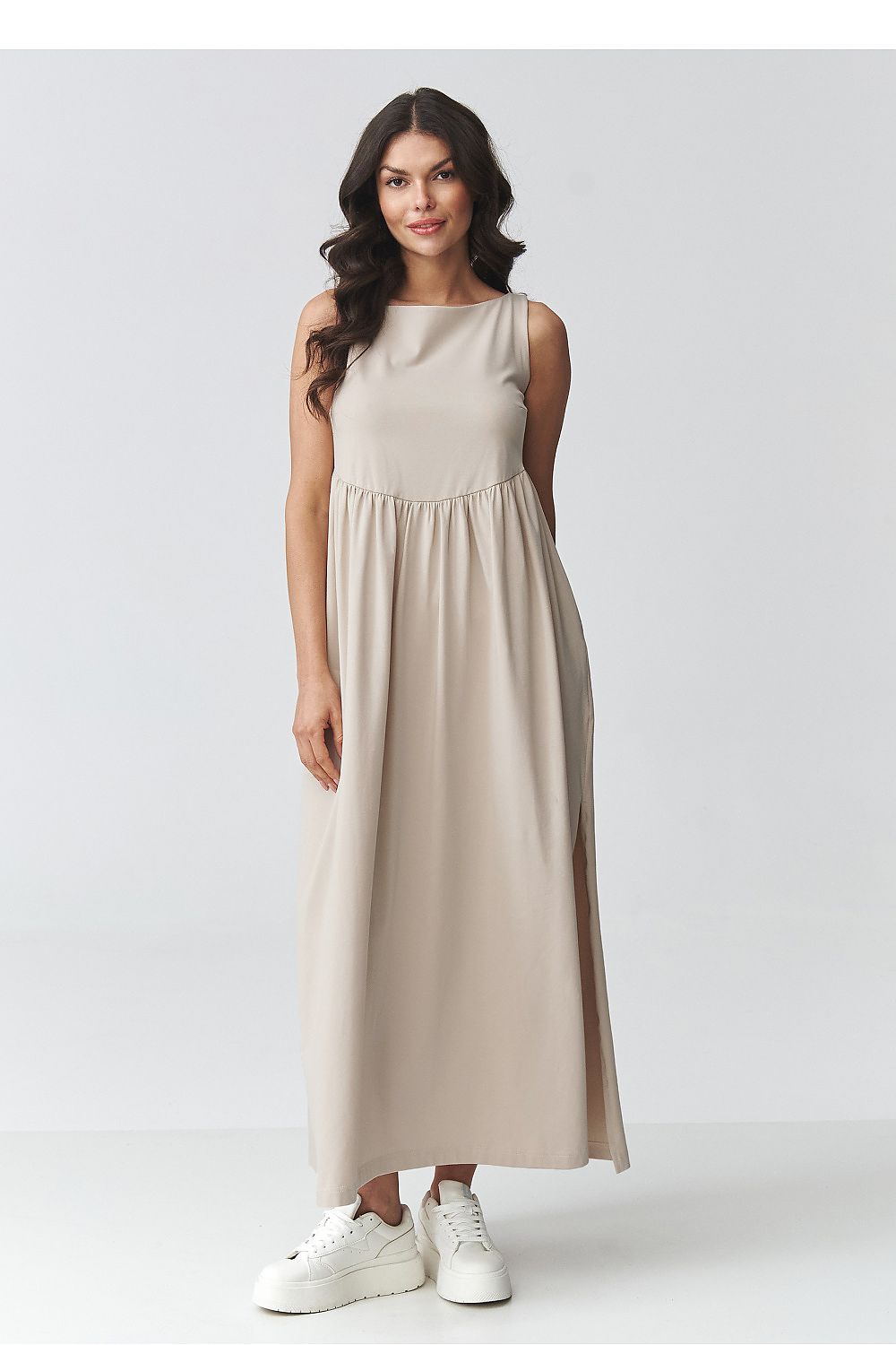 brown flared maxi day dress view 10