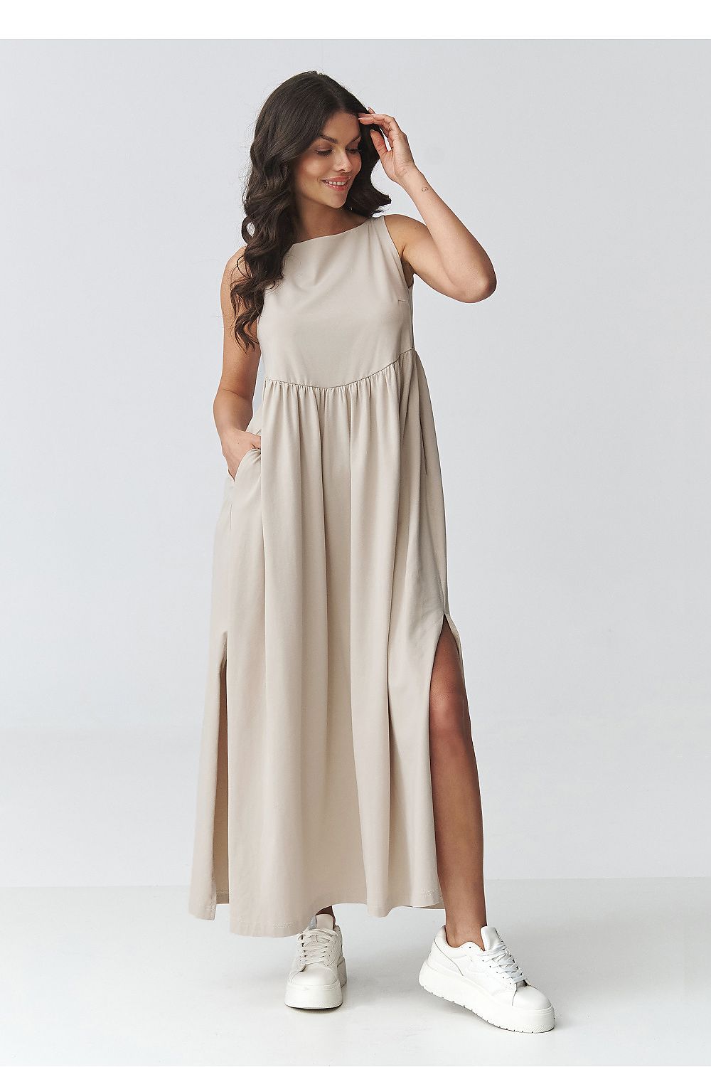 brown flared maxi day dress view 11