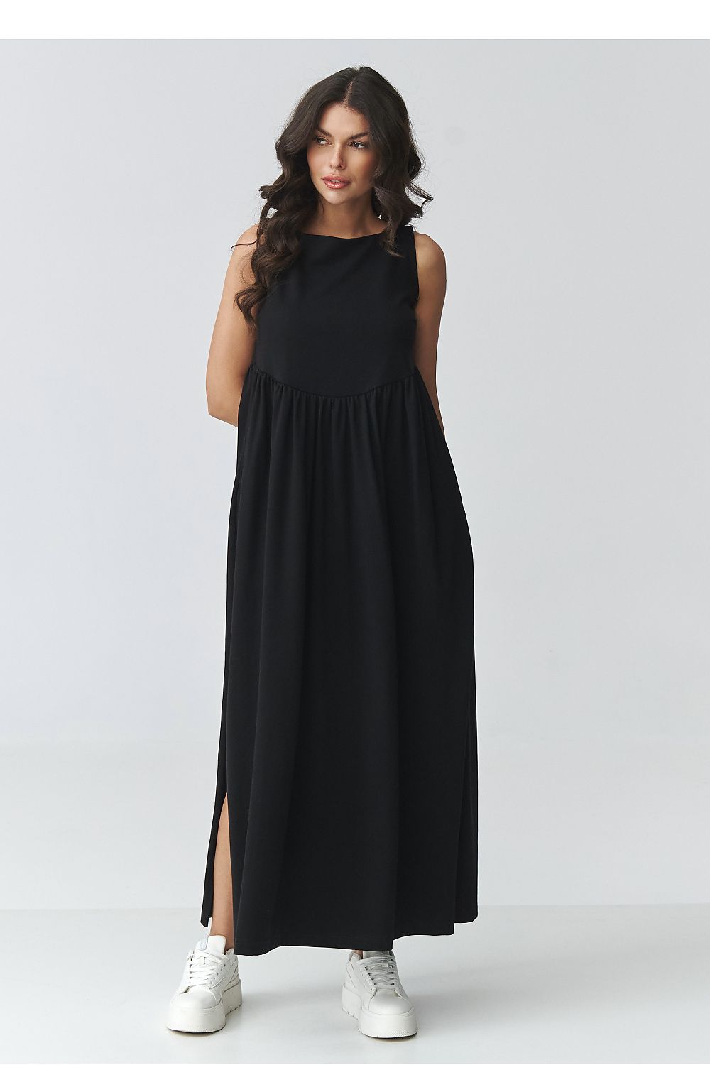 brown flared maxi day dress view 13