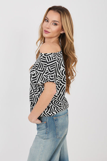 black short sleeve blouse detail view