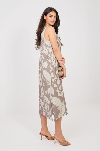 beige sleeveless midi day dress alternate angle