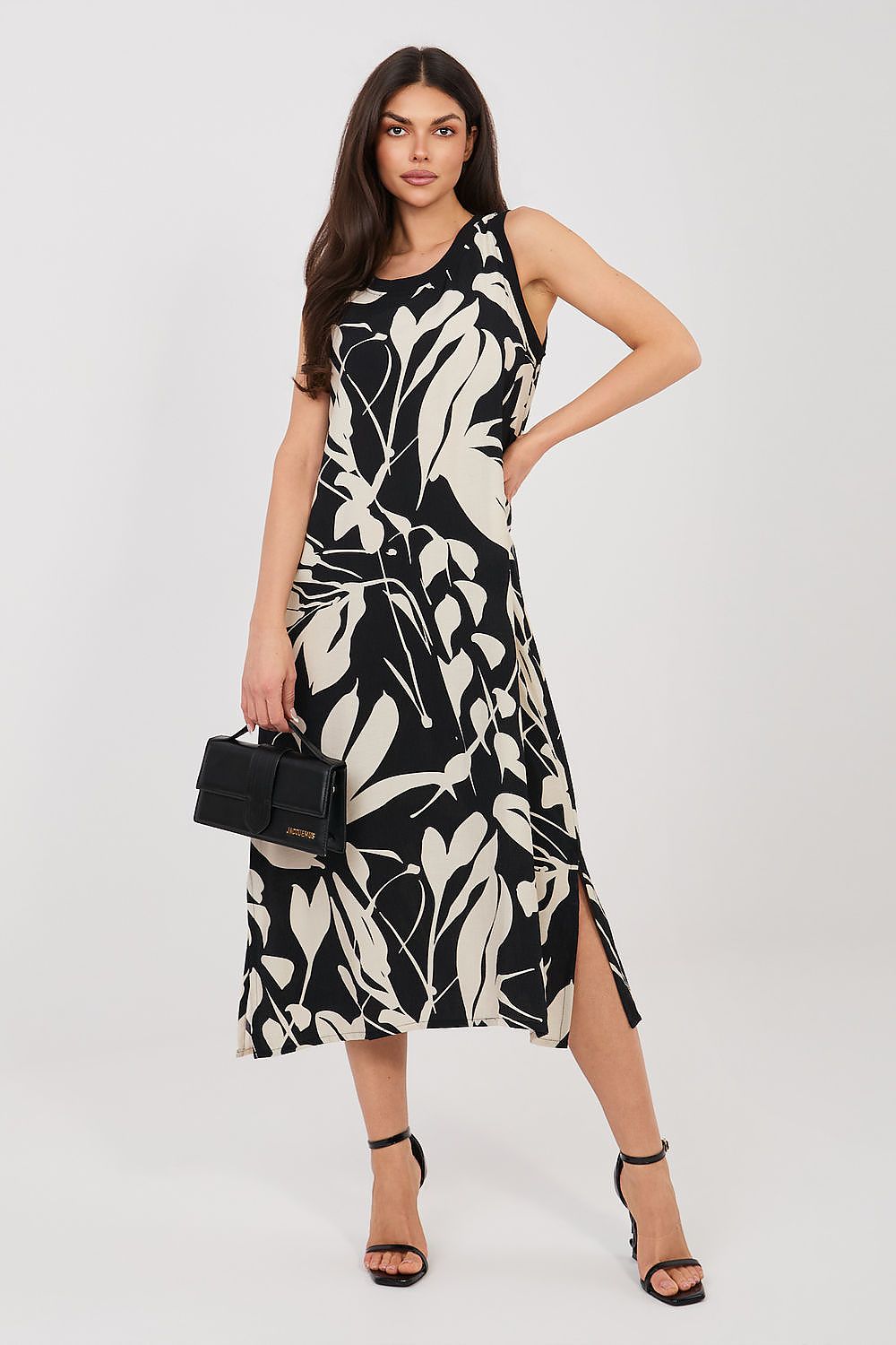beige sleeveless midi day dress back view