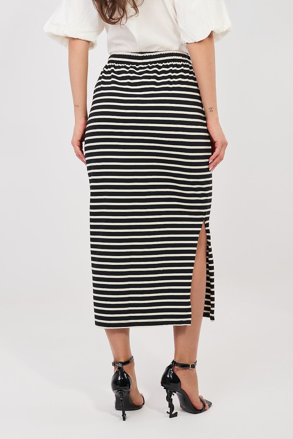 black midi mini skirt back view