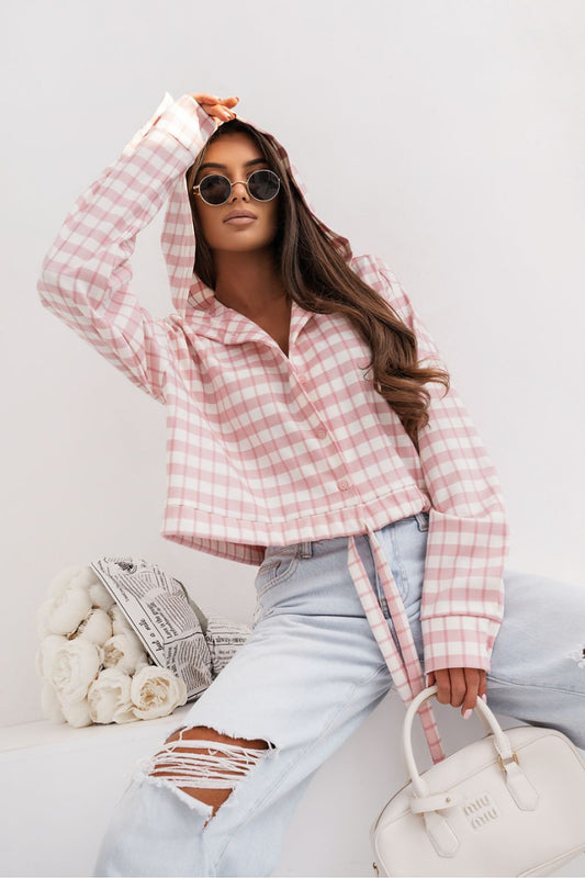 beige long sleeve shirt front view