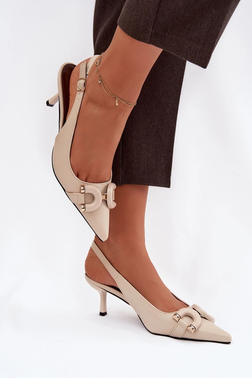 Women's Brown, Black, and Beige Faux Leather Strap Detail Heeled Sandals view 8