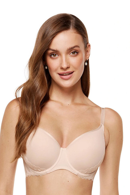 beige lace tulle padded bra front view