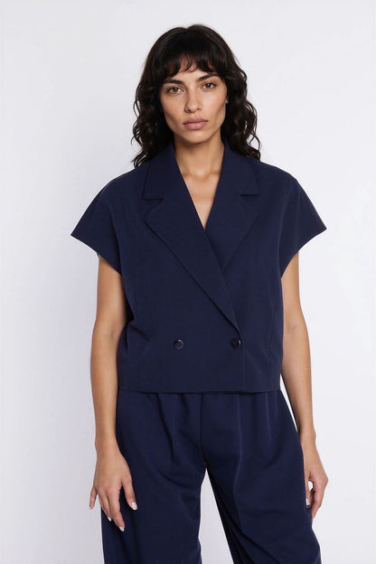 navy blue short sleeve jacket alternate angle