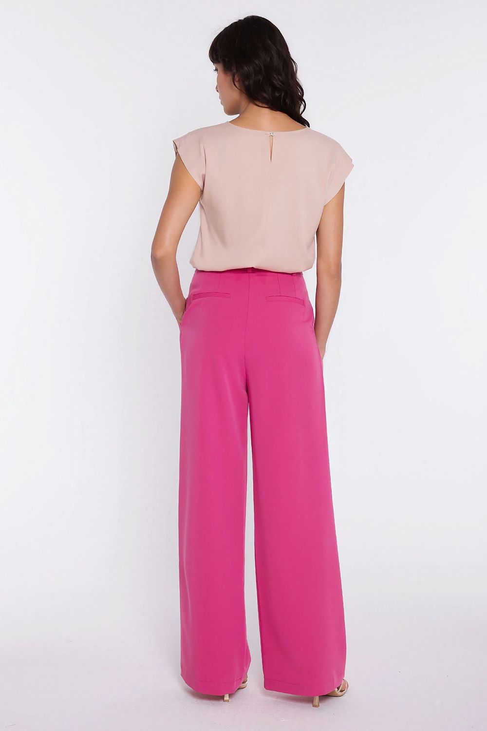 pink belted women trousers detail view