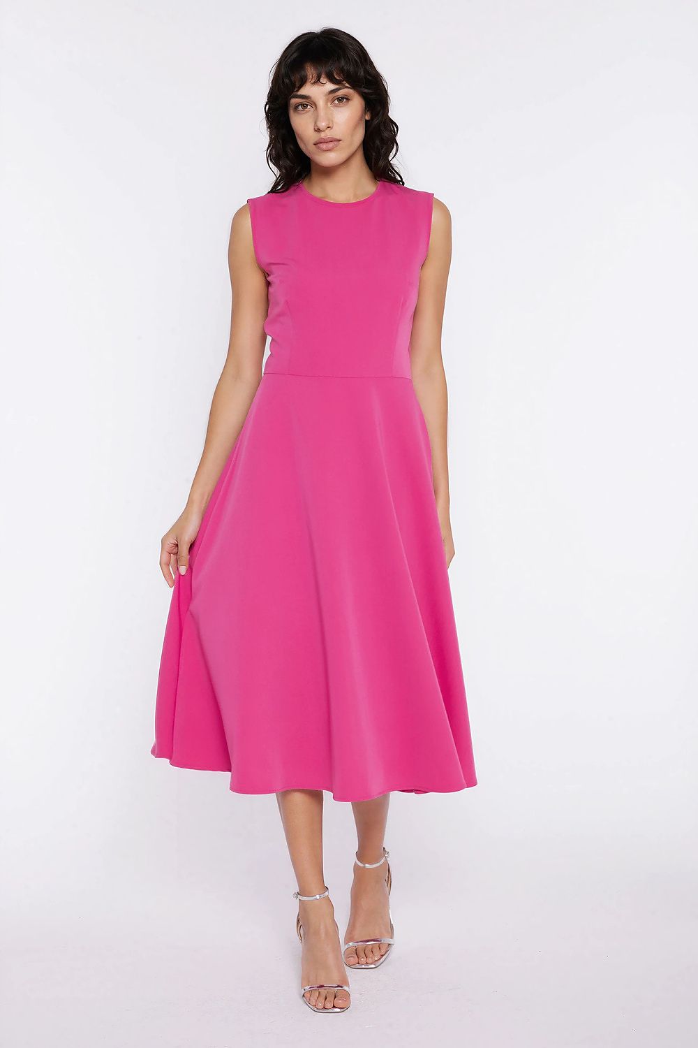 pink sleeveless mini day dress back view