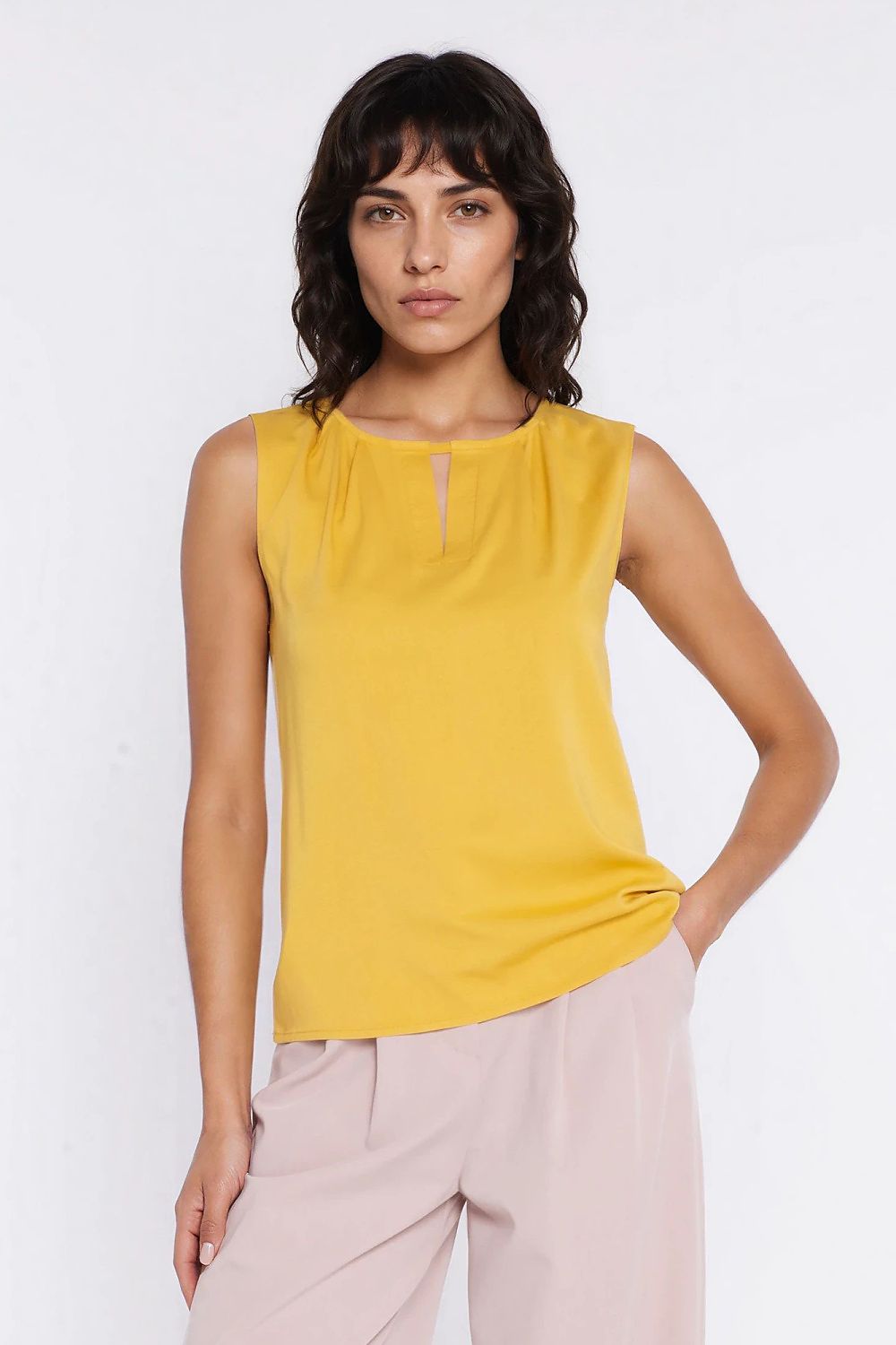 yellow sleeveless mini blouse front view