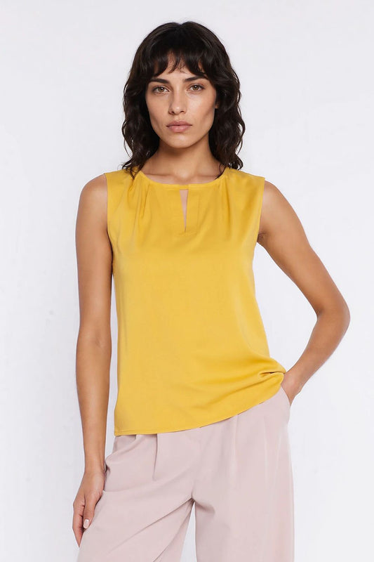 yellow sleeveless mini blouse front view