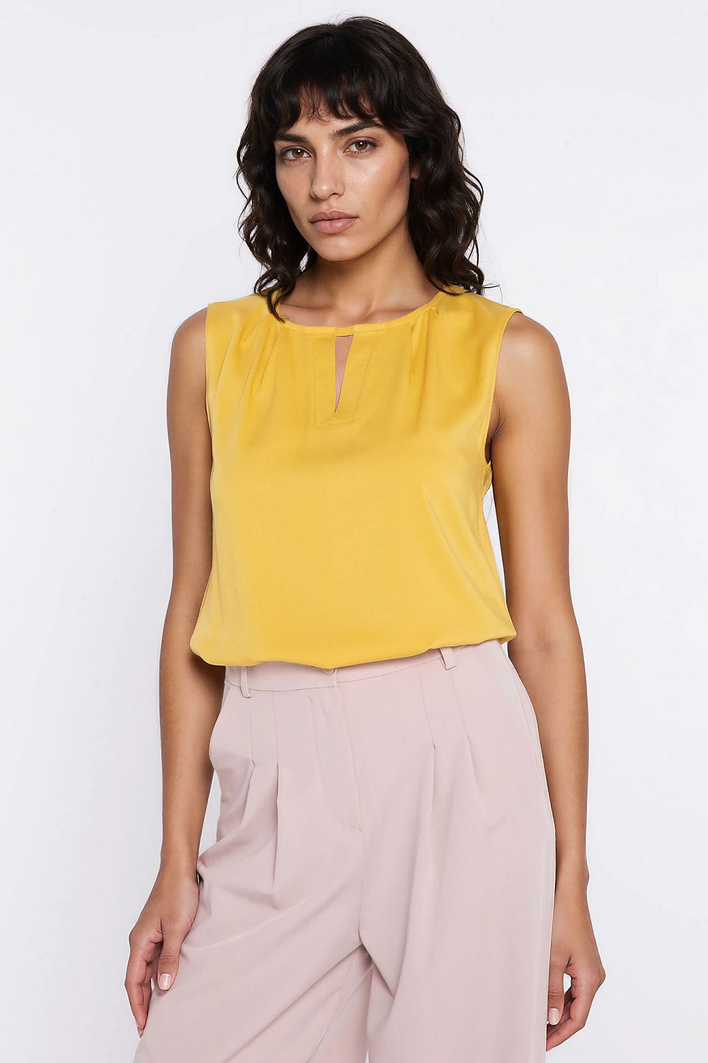 yellow sleeveless mini blouse back view