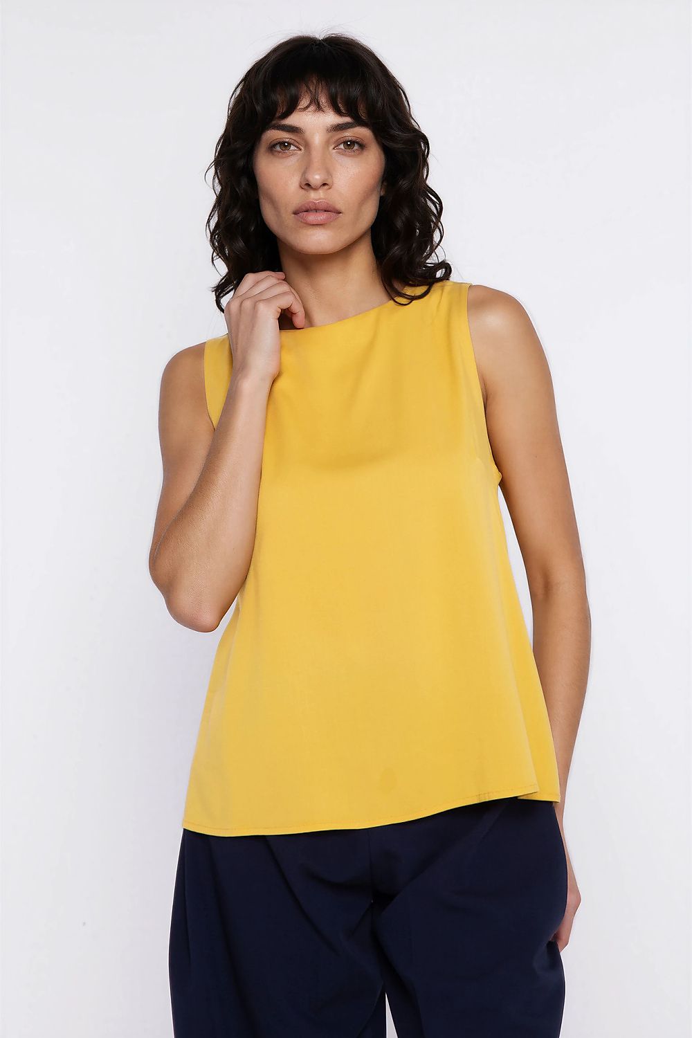 yellow sleeveless mini blouse back view
