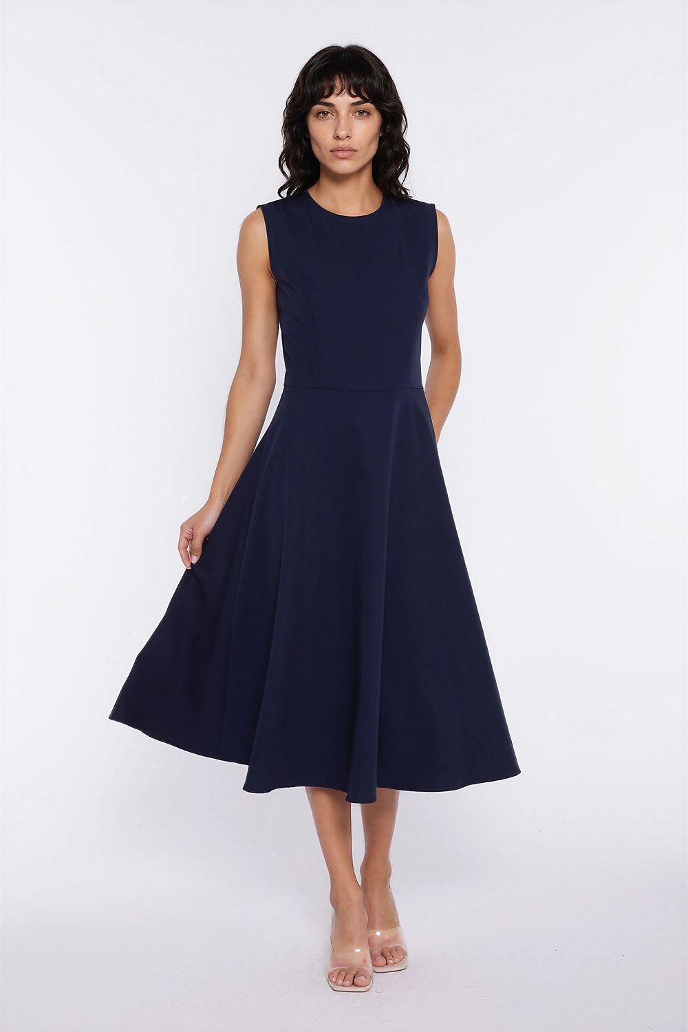 pink sleeveless mini day dress side view