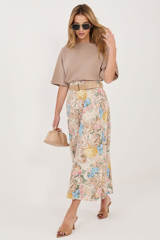 beige belted midi skirt front view