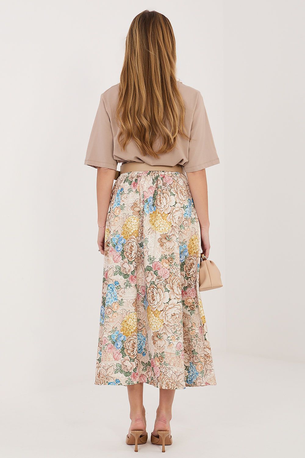 beige belted midi skirt detail view