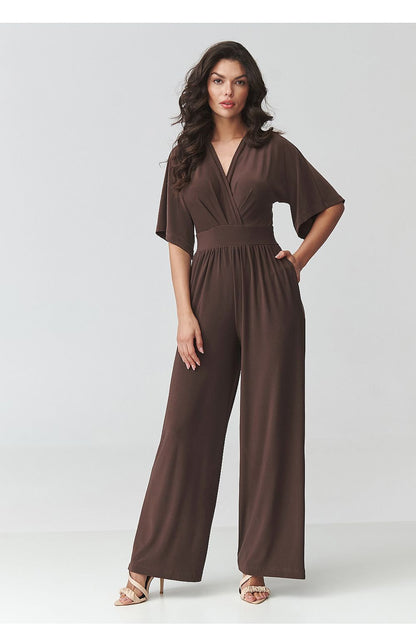 beige wrap short sleeve suit view 7