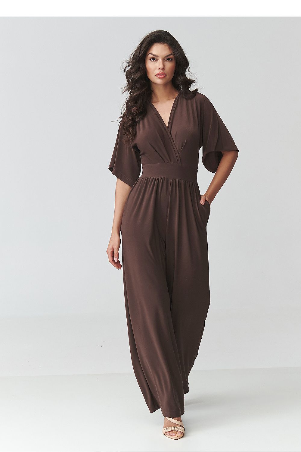 beige wrap short sleeve suit view 8