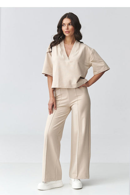 beige v-neck mini matching set alternate angle