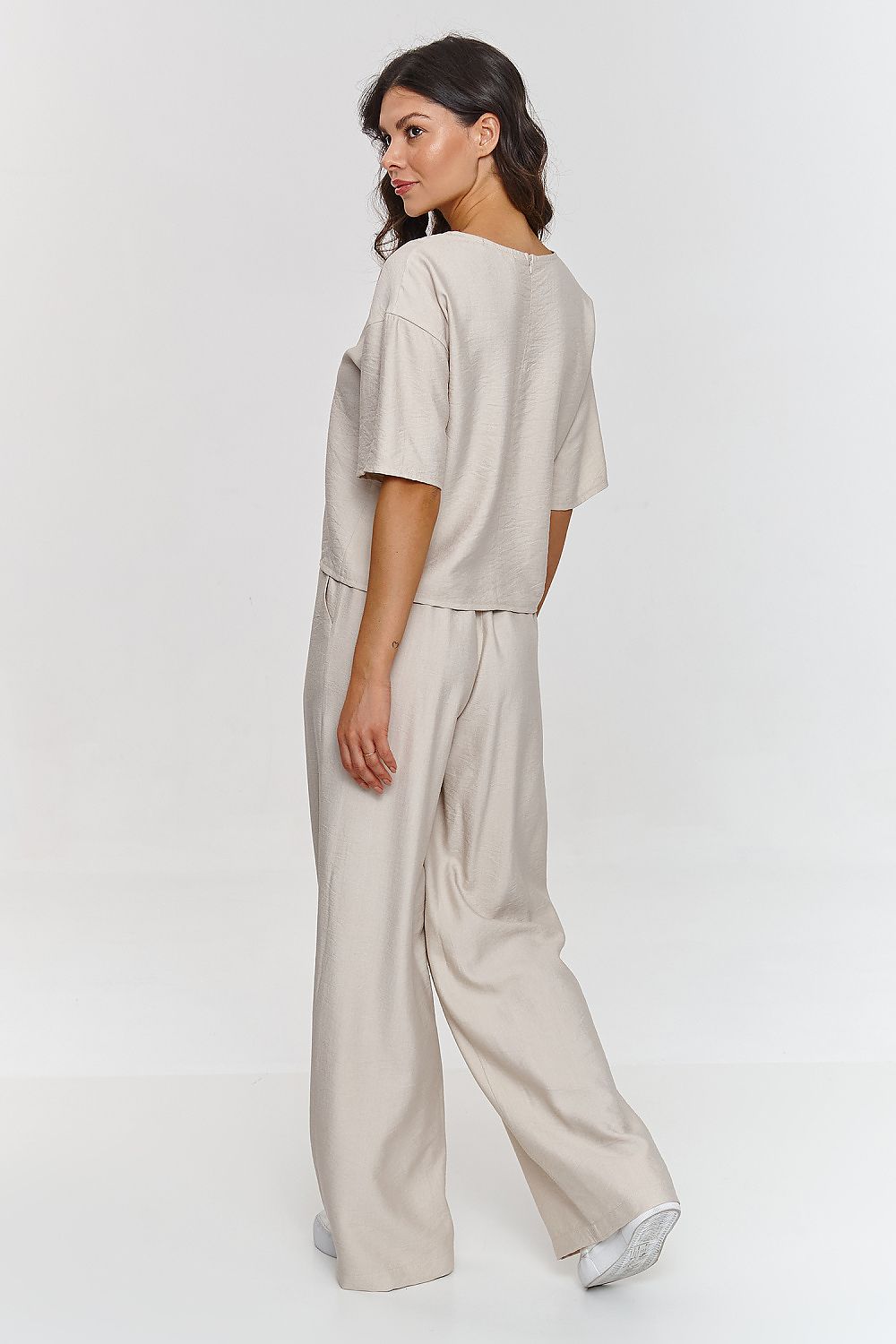 brown short sleeve matching set back view