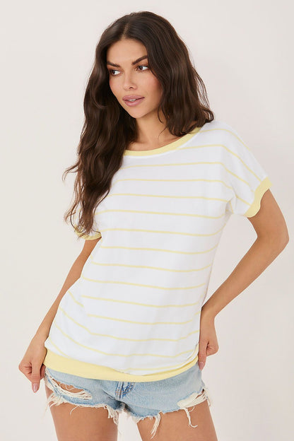 yellow short sleeve mini blouse front view