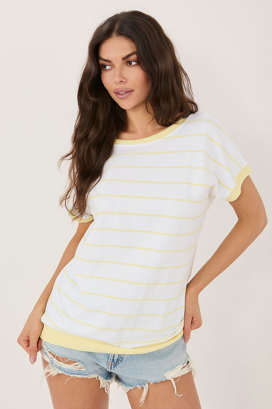 yellow short sleeve mini blouse front view