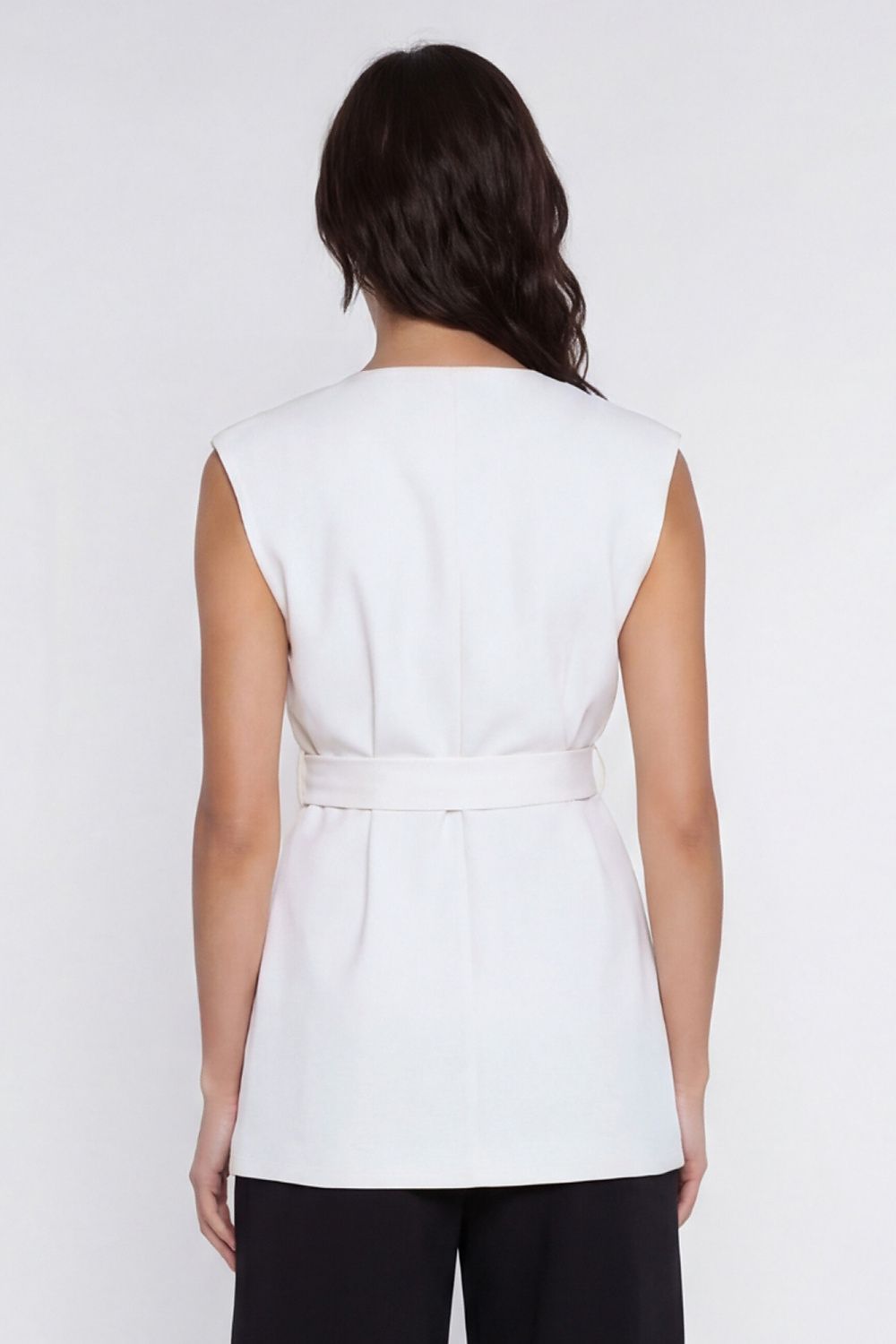 pink belted v-neck gilet view 7