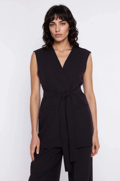 pink belted v-neck gilet view 10