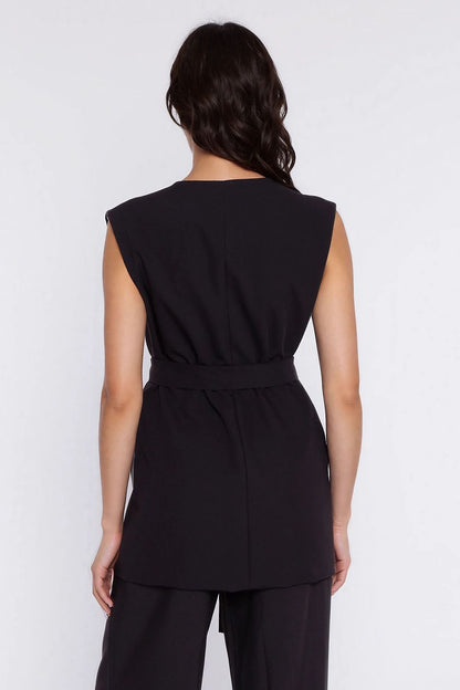 pink belted v-neck gilet view 11