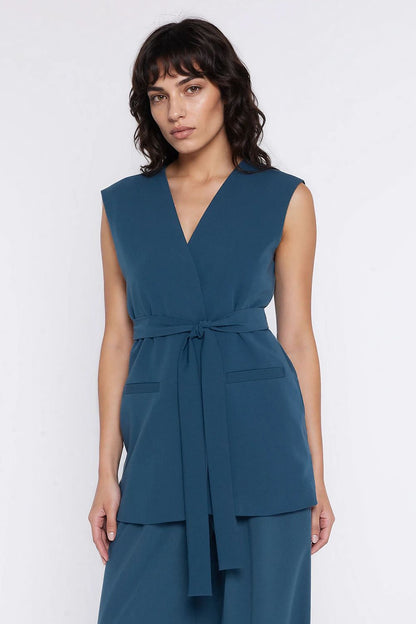 pink belted v-neck gilet view 16