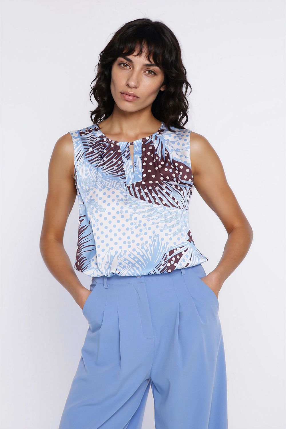 multicolor sleeveless mini blouse front view