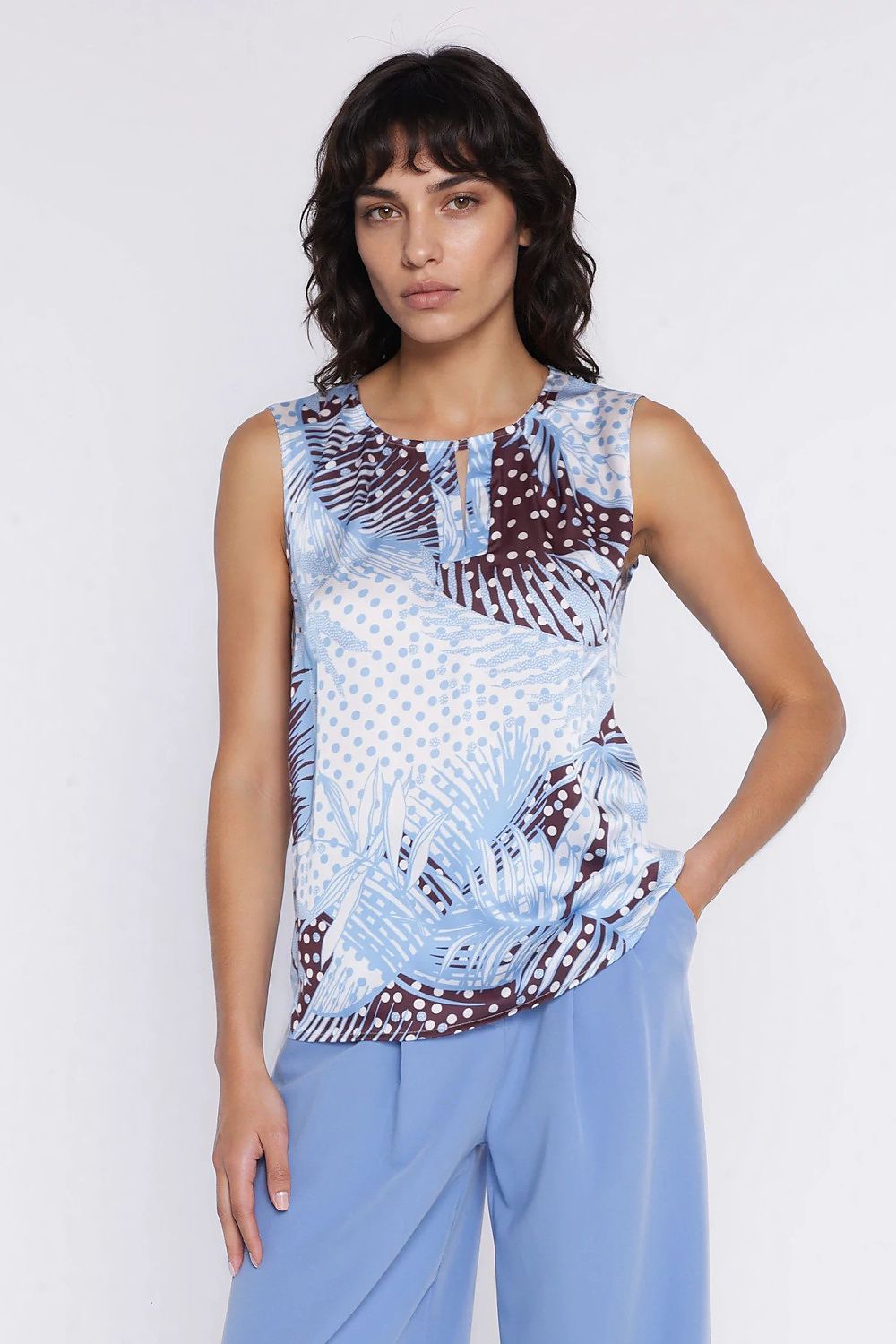multicolor sleeveless mini blouse back view