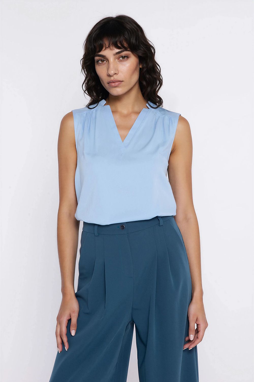 beige sleeveless v-neck blouse view 8