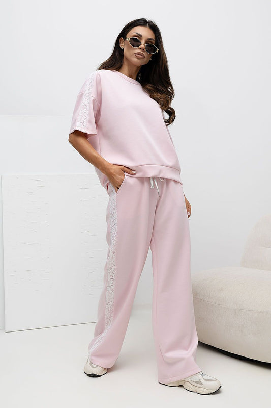 pink lace mini tracksuit trousers front view
