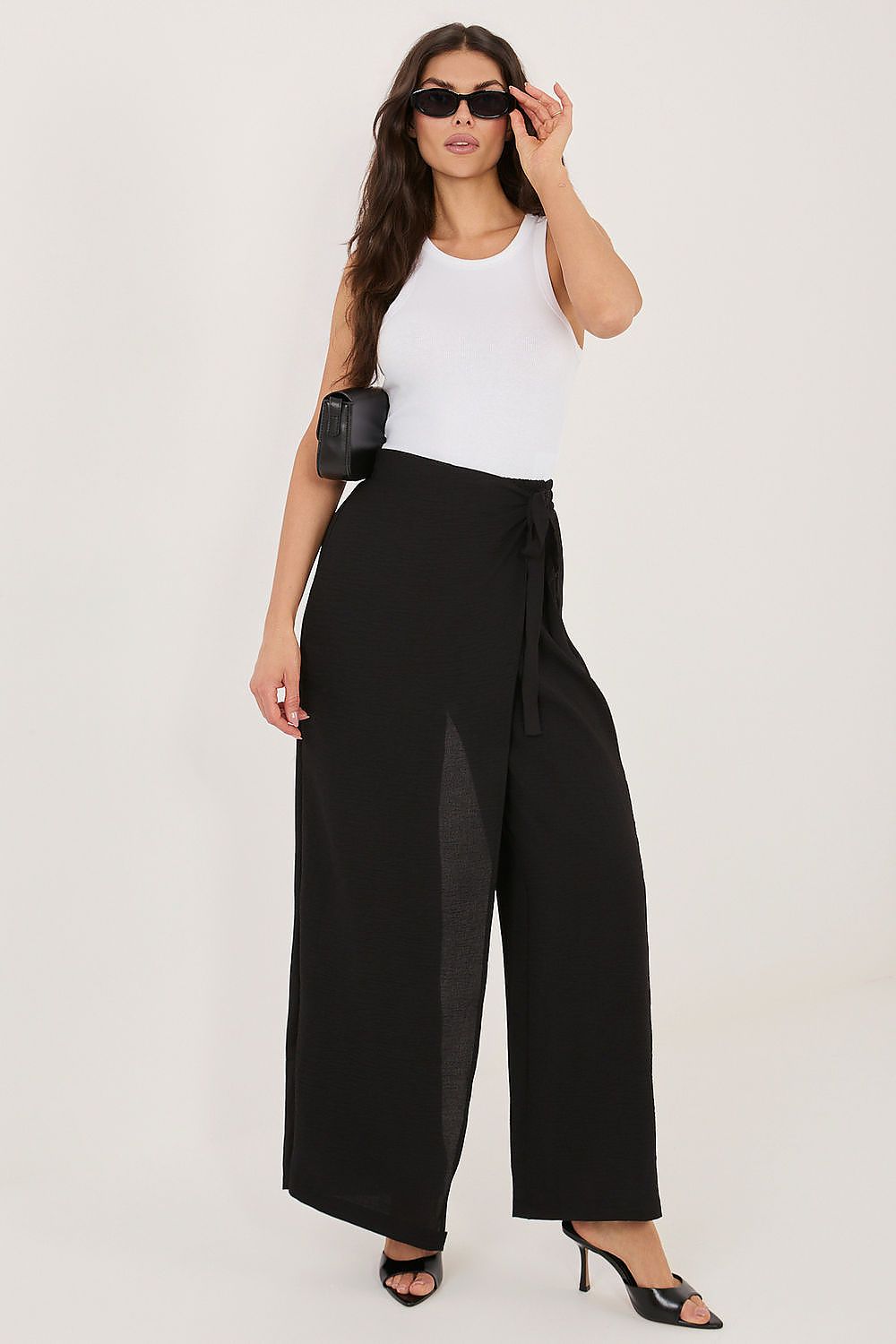 black mini women trousers front view
